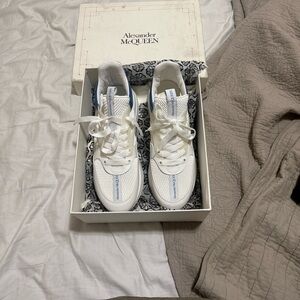 Men’s Alexander McQueen White Sneakers with Blue Details, Size EU 46